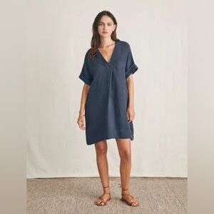 Faherty Dress Womens Small Blue Sanibel Basketweave 100% Linen Coastal Chic
